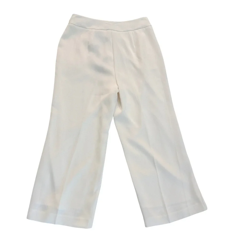 Elie Tahari T Tahari White‎ Crepe Wide Leg Cropped Pants D-Ring Belt Size 8 NEW